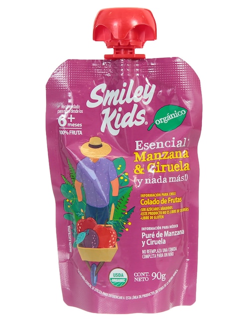 Puré de manzana y ciruela Smiley Kids libre de químicos 90 g