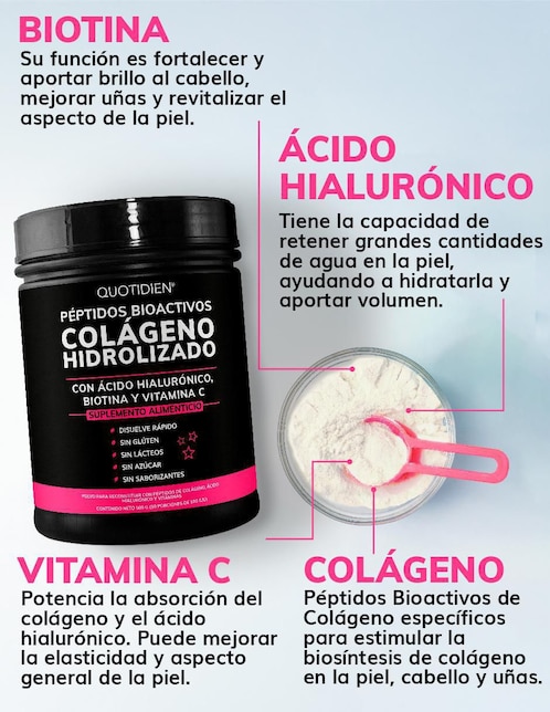 Col\u00e1geno Hidrolizado con biotina y \u00e1cido hialur\u00f3nico Quotidien sabor ...