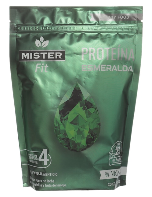 Proteína Esmeralda Mister Fit con suero de leche, vainilla natural, lecitina y fruto del monje sabor vainilla 500 g