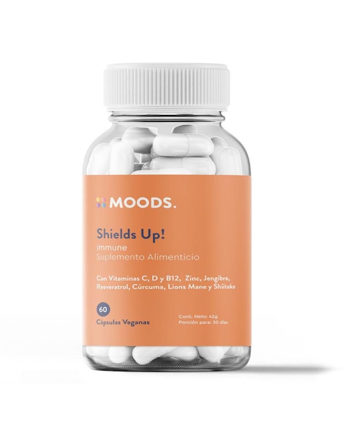 Shields Up con vitamina C, lion's mane, jengibre, shiitake, cúrcuma longa, resveratrol, gluconato de zinc, piperina, vitamina b12 y vitamina d de 60 cápsulas