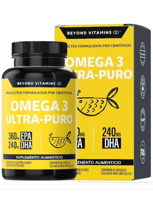 Omega 3 Ultra Puro aceite de pescado Beyond Vitamins sabor natural 60 cápsulas