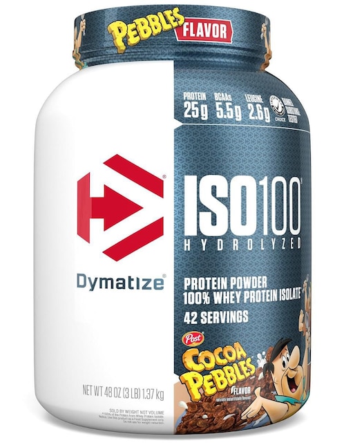 Protein Powder 100% Whey Protein Isolate Dymatize Iso 100 sabor cocoa pebbles 1.3 kg