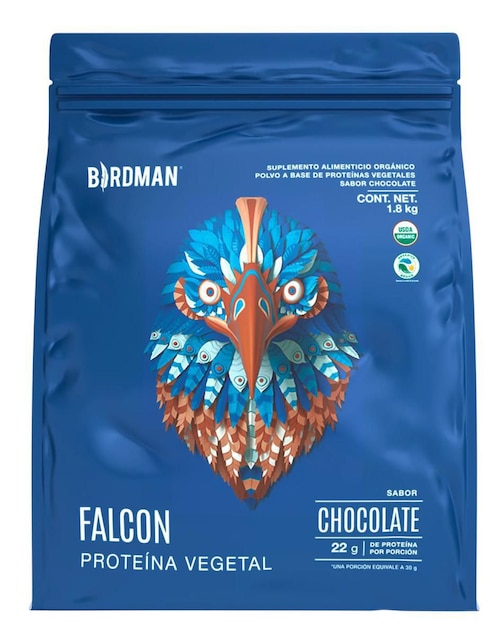 Proteína vegetal Birdman Falcon con proteína de arroz, proteína de chícharo y probióticos sabor chocolate 1.8 kg