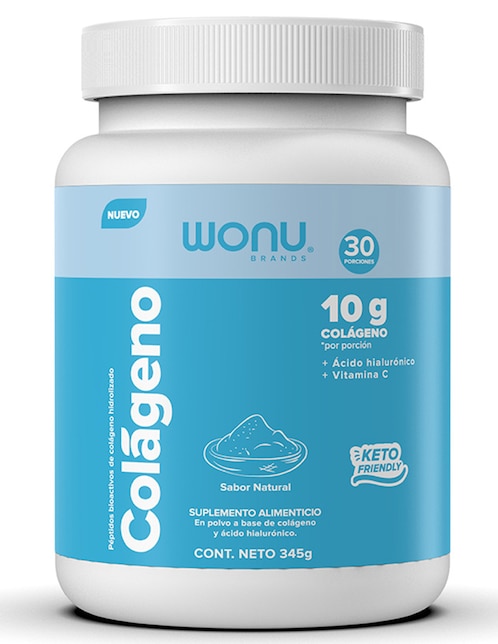 Colágeno hidrolizado Wonu con ácido hialurónico y vitamina C sabor natural 345 g