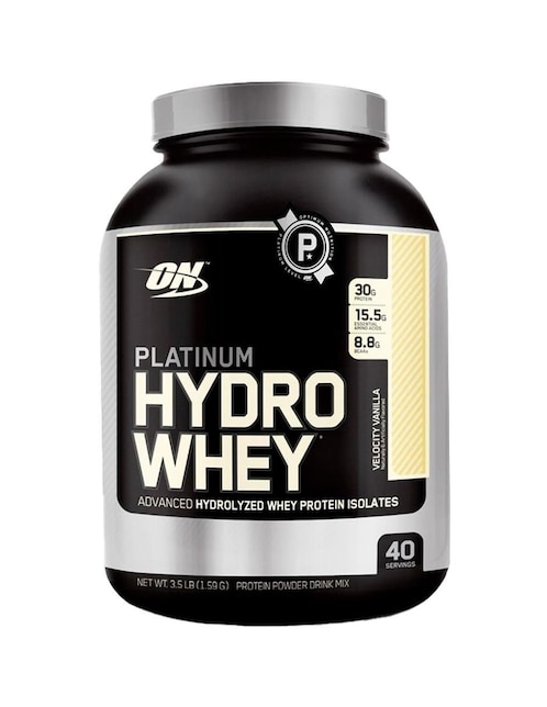 Platinum hydro whey Optimum Nutrition con proteína de suero de leche sabor vainilla