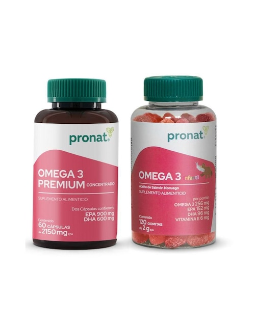 Kit de suplementos alimenticios Omega 3 Premium 60 cápsulas y Omega 3 infantil 120 gomitas Pronat