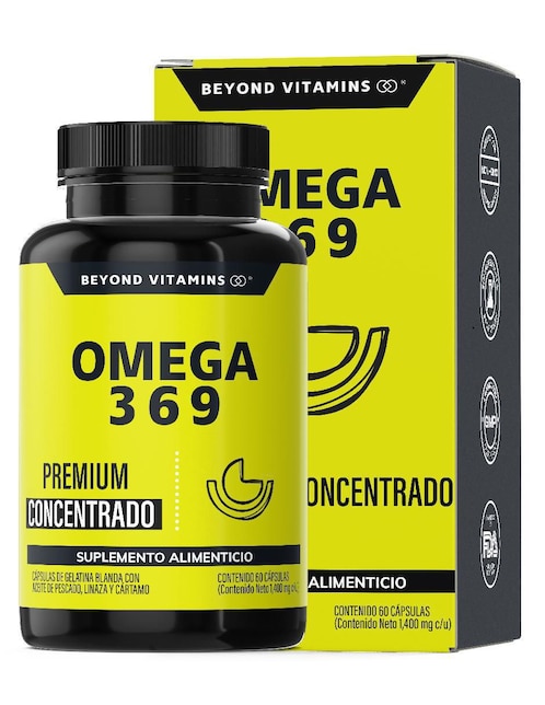 Omega 3 9 6 Beyond Vitamins con aceite de pescado, linaza y cártamo