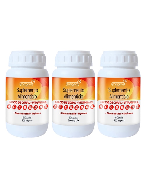 Kit de suplementos alimenticios Energeios de Calcio de Coral con Vitaminas B 500 mg Energeios