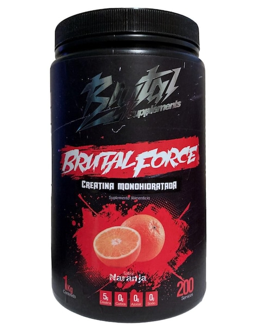 Creatina monohidratada suplemento alimenticio Brutal Supplements con creatina sabor naranja de 1 kg