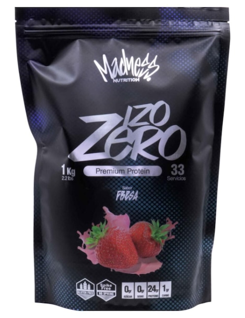 Premium isolated protein Madness Nutrition sabor fresa de 1 kg