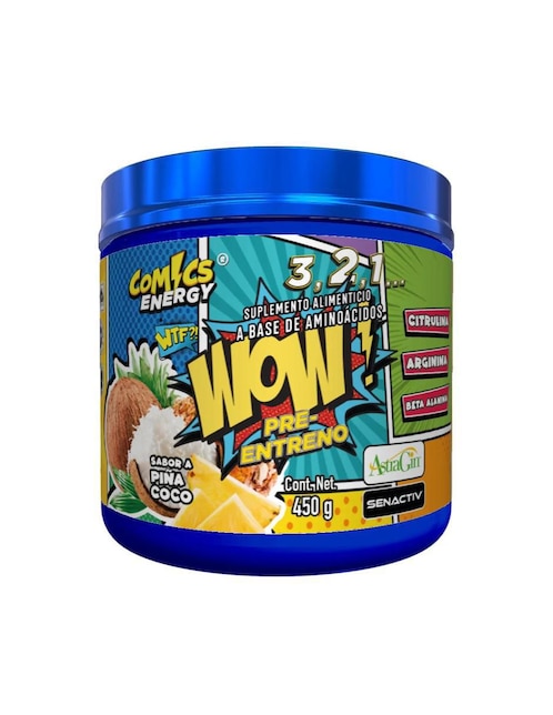 Pre-entreno WOW! Comics Energy con arginina sabor piña-coco de 450 g