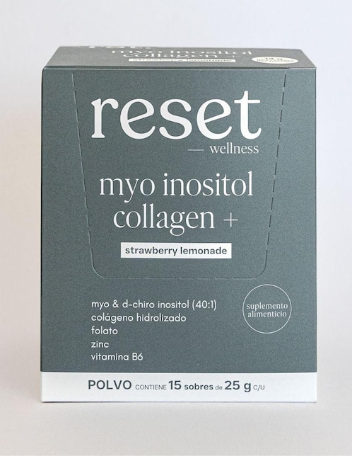 Myo Inositol Collagen + Reset Wellness con colágeno hidrolizado sabor limonada rosa de 15 sobres