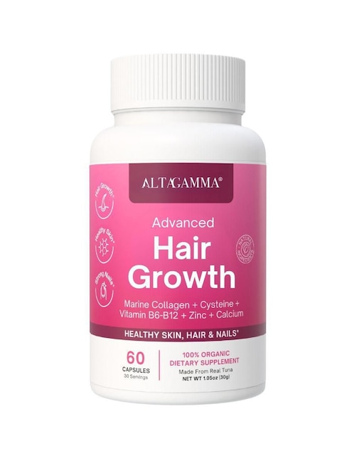 Hair Growth Altagamma con colágeno hidrolizado con 20 aminoácidos sabor pescado de 60 cápsulas