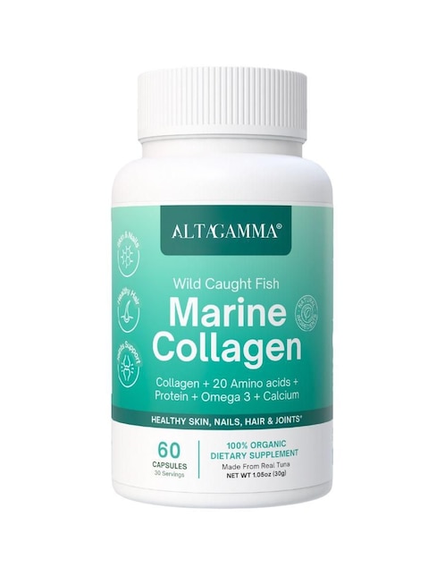 Marine collagen Altagamma con colágeno hidrolizado con 20 aminoácidos sabor pescado de 60 cápsulas