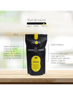 Café espresso de grano sabor tostado de México Alpont Gourmet espresso 250 g
