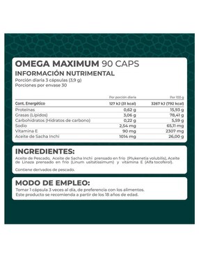 Suplemento Omega Maximum Pronat con omega 3 ,6 y 9, aceite de salmón, aceite de linaza y aceite de oliva extra virgen de 90 cápsulas