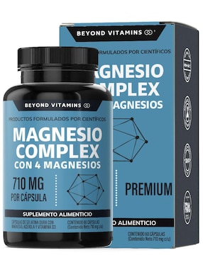 Magnesio Complex con 4 magnesios Beyond Vitamins con citrato de magnesio, glicinato de magnesio, gluconato de magnesio, óxido de magnesio sabor natural 60 cápsulas