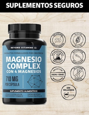 Magnesio Complex con 4 magnesios Beyond Vitamins con citrato de magnesio, glicinato de magnesio, gluconato de magnesio y óxido de magnesio sabor natural de 60 cápsulas