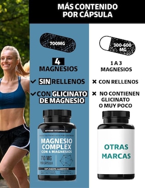 Magnesio Complex con 4 magnesios Beyond Vitamins con citrato de magnesio, glicinato de magnesio, gluconato de magnesio y óxido de magnesio sabor natural de 60 cápsulas