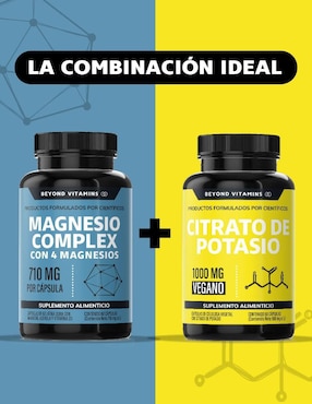 Magnesio Complex con 4 magnesios Beyond Vitamins con citrato de magnesio, glicinato de magnesio, gluconato de magnesio y óxido de magnesio sabor natural de 60 cápsulas