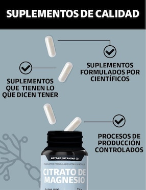 Citrato de magnesio 100% puro de 2100 mg Beyond Vitamins con citrato de magnesio de 180 cápsulas