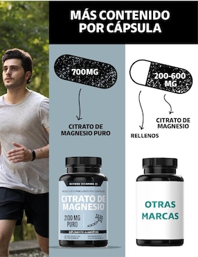 Citrato de magnesio 100% puro de 2100 mg Beyond Vitamins con citrato de magnesio de 180 cápsulas