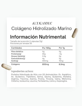 Colágeno Hidrolizado de Origen Marino Altagamma sabor pescado de 60 cápsulas