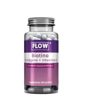 Biotina, Colágeno Y Vitamina C Flow Con Colágeno Hidrolizado Con Biotina Y ácido Hialurónico Sabor Natural 90 Cápsulas