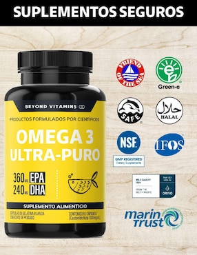 Omega 3 Ultra Puro aceite de pescado Beyond Vitamins sabor natural de 60 cápsulas