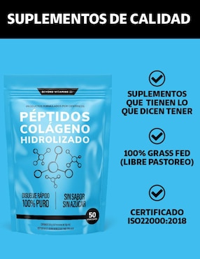 Péptidos de Colágeno Hidrolizado Puro Certificado 100% Pastoreo Libre Beyond Vitamins de 500 g