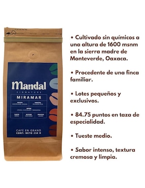 Café de grano sabor chocolate de Oaxaca Mandal Signature Miramar 750 g