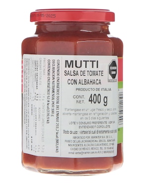 Salsa pasta sabor tomate Mutti Rossoro tomatoes y Genovese Basil PDO