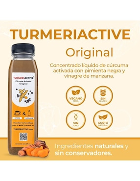 Concentrado Líquido de Cúrcuma Activada con Pimienta Negra y Vinagre de Manzana Turmeriactive sabor jengibre de 375 ml