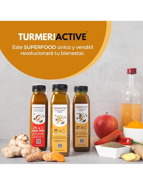 Concentrado Líquido de Cúrcuma Activada con Pimienta Negra y Vinagre de Manzana Turmeriactive sabor jengibre de 375 ml