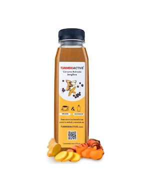 Concentrado Líquido de Cúrcuma Activada con Pimienta Negra y Vinagre de Manzana Turmeriactive sabor jengibre de 375 ml