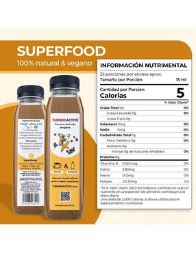 Concentrado Líquido de Cúrcuma Activada con Pimienta Negra y Vinagre de Manzana Turmeriactive sabor jengibre de 375 ml