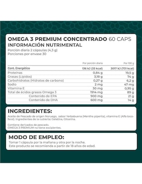 Set de suplementos alimenticios Omega 3 Premium 60 cápsulas Pronat