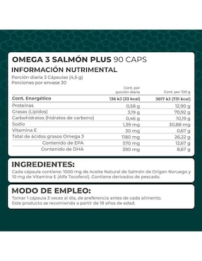 Kit de suplementos alimenticios Omega 3 Salmón Plus 90 Cápsulas con 570 mg EPA + 390 mg DHA - Pronat Pronat