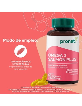 Kit de suplementos alimenticios Omega 3 Salmón Plus 90 Cápsulas con 570 mg EPA + 390 mg DHA - Pronat Pronat