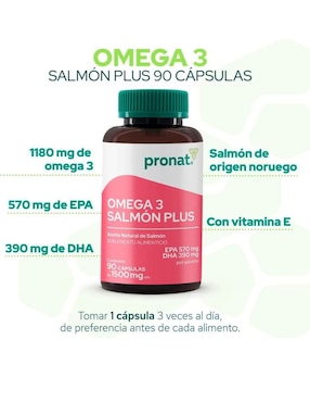 Kit de suplementos alimenticios Omega 3 Salmón Plus 90 Cápsulas con 570 mg EPA + 390 mg DHA - Pronat Pronat