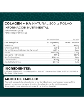 Kit de suplementos alimenticios Colágeno Hidrolizado + HA (500 Gr) - Pronat Pronat