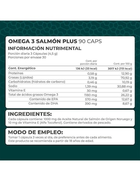 Kit de suplementos alimenticios Salmón Plus Omega 3 con 960 mg de EPA + DHA 90 Cápsulas - Pronat Pronat