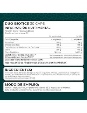 Duo Biotics Pronat con inulina de agave, lactobacillus acidophilus
