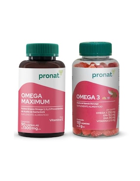 Kit de suplementos alimenticios omega Máximum 90 cápsulas y omega 3 infantil 120 gomitas - Pronat Pronat