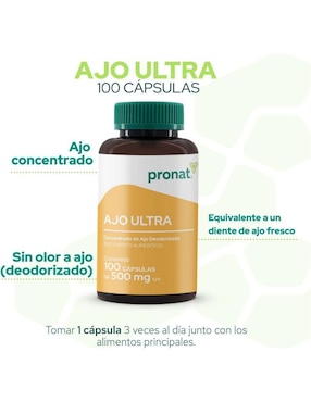Ajo Ultra Pronat con concentrado de ajo de 100 cápsulas