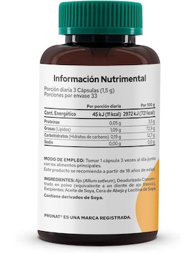 Ajo Ultra Pronat con concentrado de ajo de 100 cápsulas