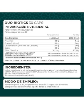 Duo Biotics Pronat con inulina de agave, lactobacillus acidophilus