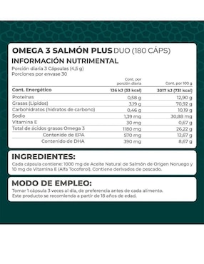 Omega 3 Salmón Plus Pronat con dha, epa y vitamina e