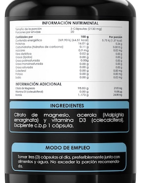 Citrato de Magnesio Acerola Vitamina D3 Kilani con citrato de magnesio