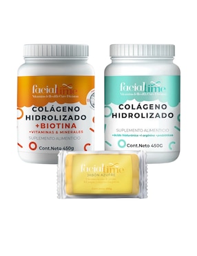 Kit de suplementos alimenticios FacialTime de Colágeno hidrolizado con biotina más jabón azufre Facialtime
